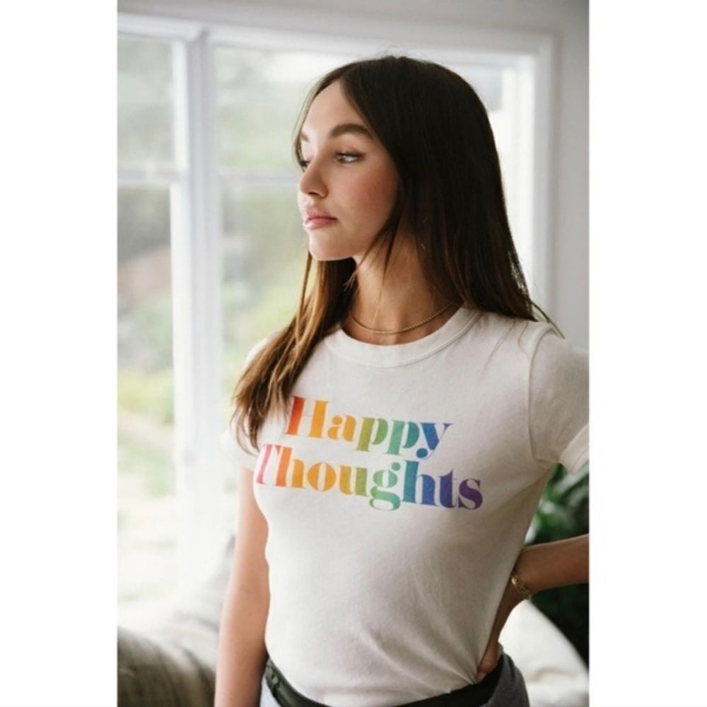 Chaser Happy Thoughts Rainbow Graphic Tee Shirt Sz L